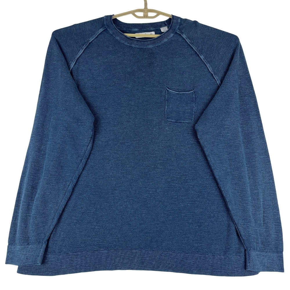 Tommy Bahama Sweater‎ Mens 2XLB (2XLB) Blue Cotton Raglan Crewneck Pocket Knit